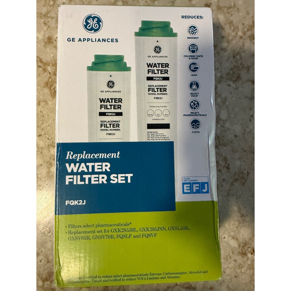 GE Appliances FQK2J Replacement Water Filter Set 2-Pack White Green GXK285JBL